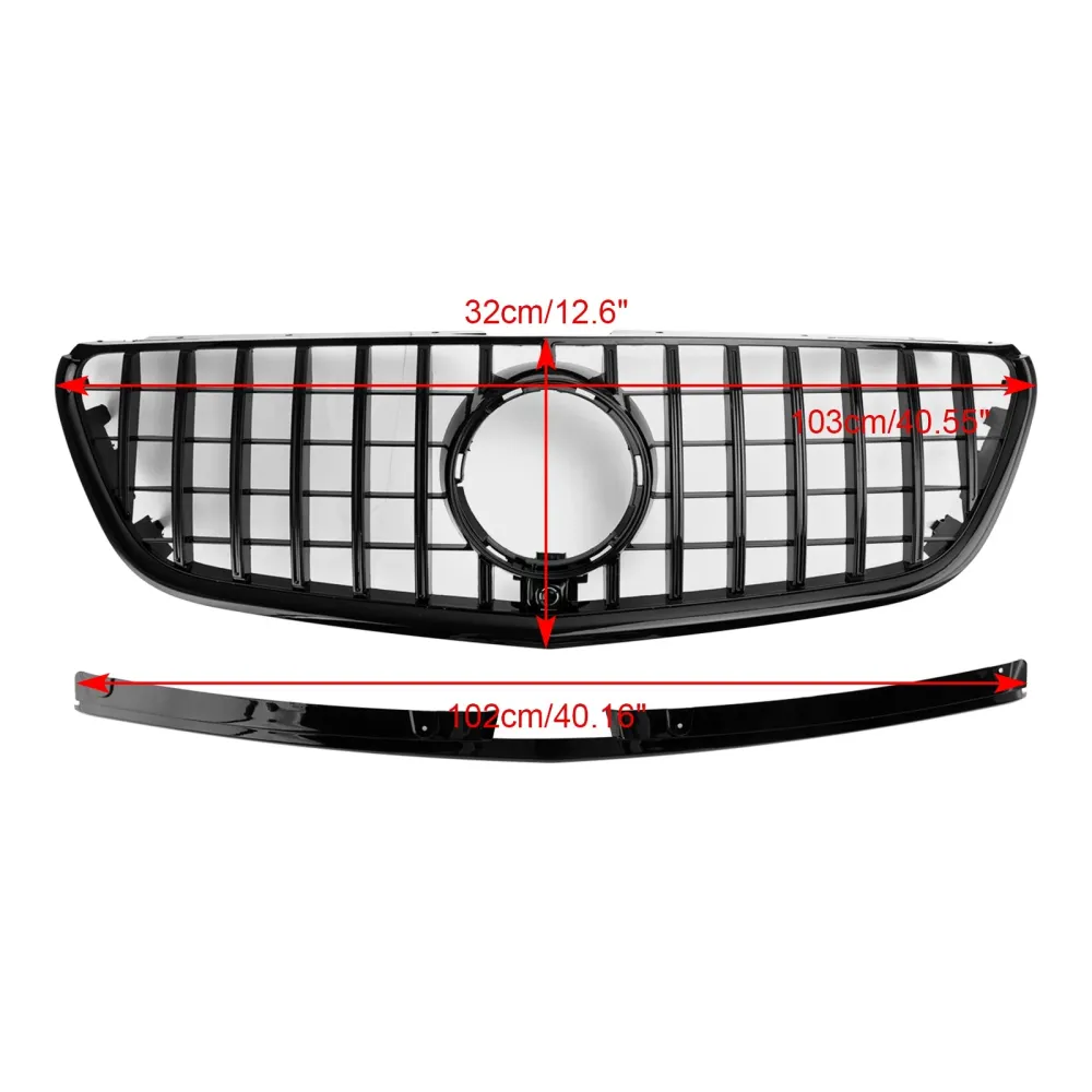 2015-2019 Vito W447 Grade do para-choque dianteiro Mercedes GT Stlye preto brilhante
