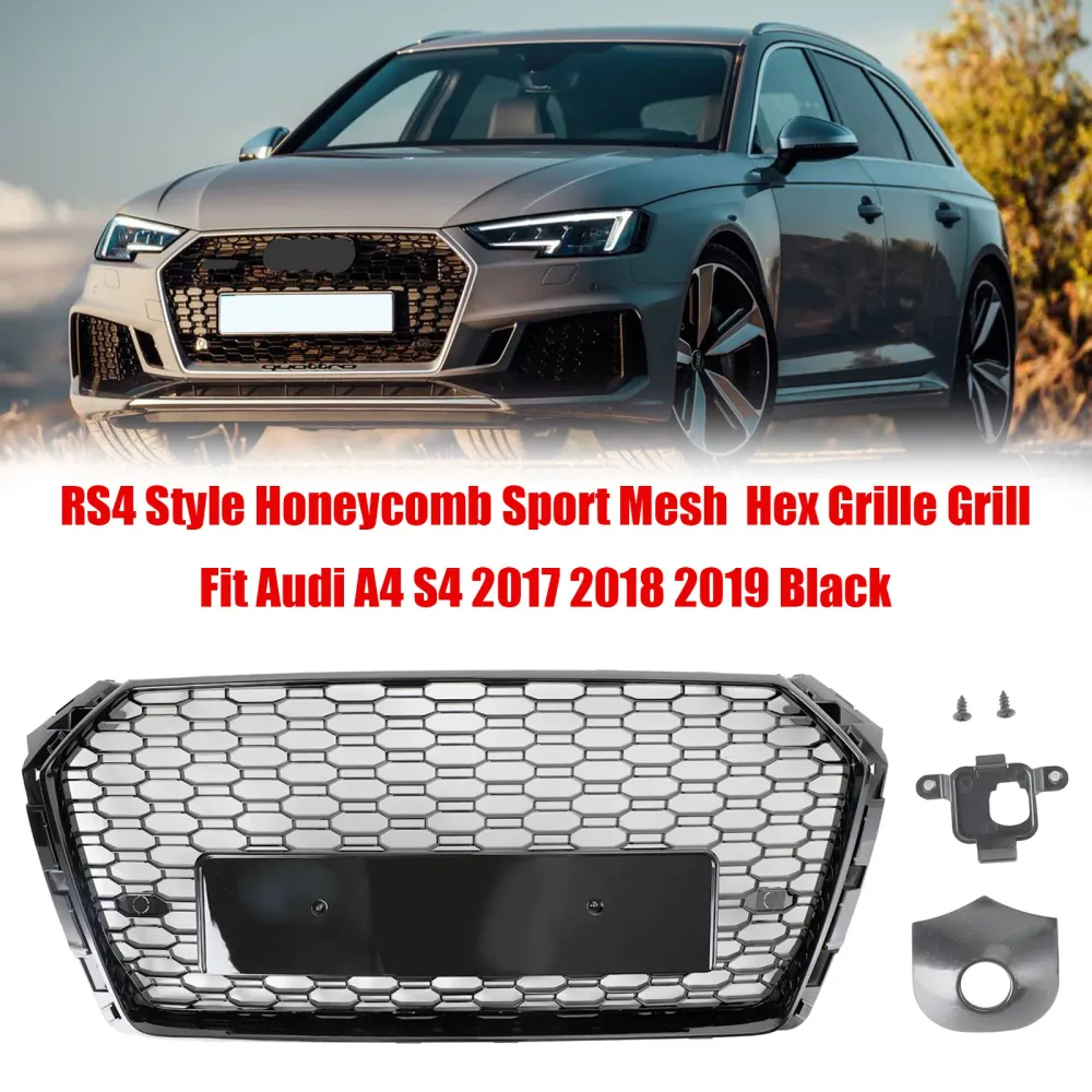 2017-2019 AUDI A4/S4 B9 RS4 MONOMB MASH MASH HEX GRILLE BLACK BLACK