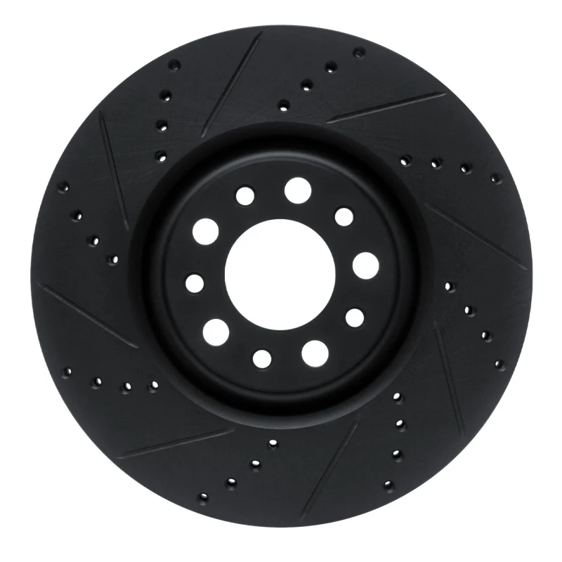R1 2017-2025 Alfa Romeo Stelvio Front Left Drilled & Slotted Black Brake Rotor