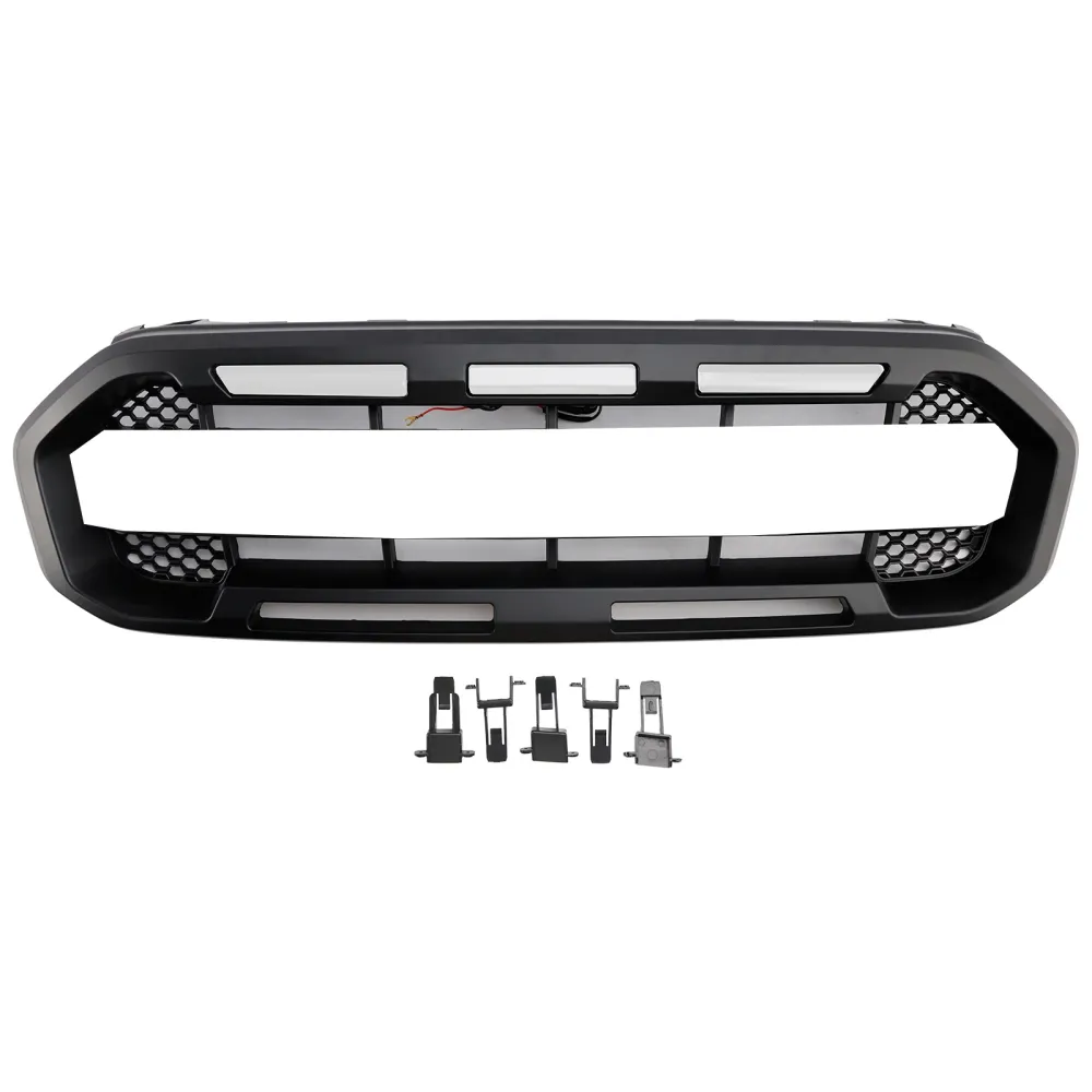 2019 2020 2021 2022 2023 Ford Ranger com White LED Raptor Raptor Front Bumper Grill Black