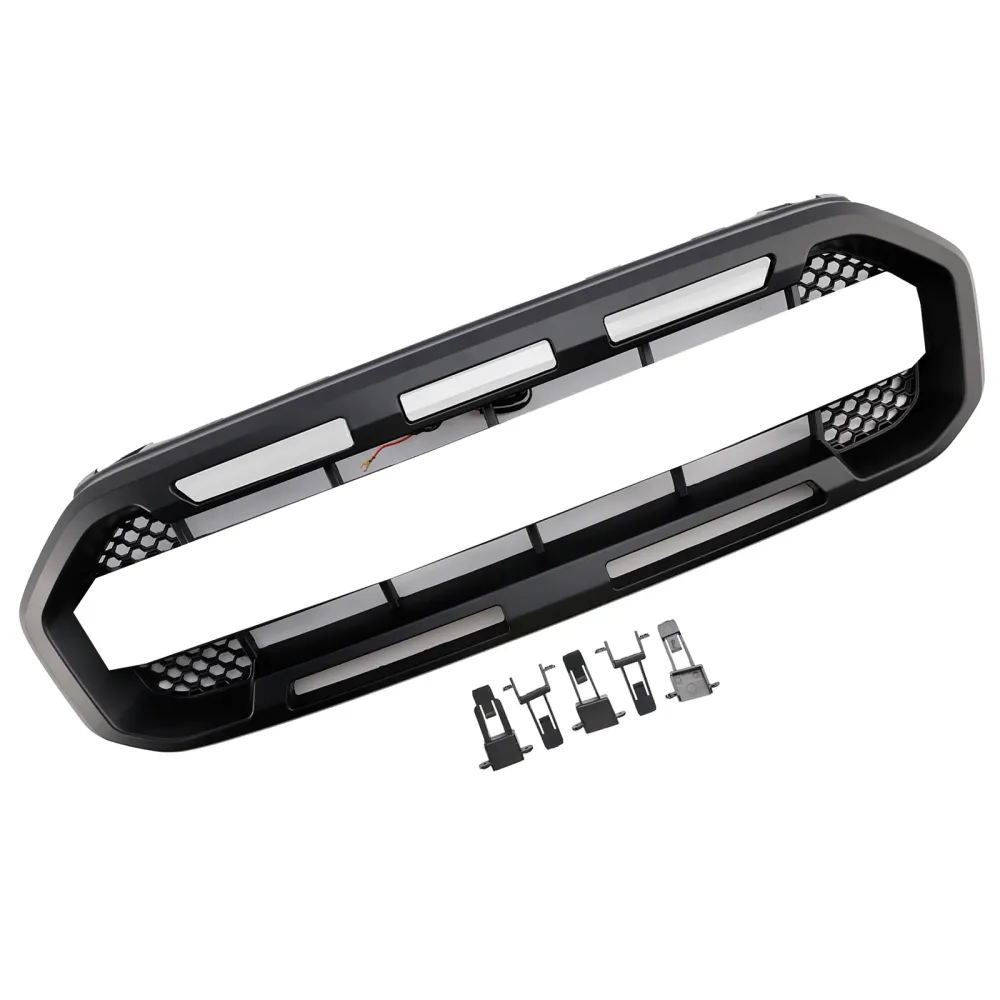 2019 2020 2021 2022 2023 Ford Ranger com White LED Raptor Raptor Front Bumper Grill Black