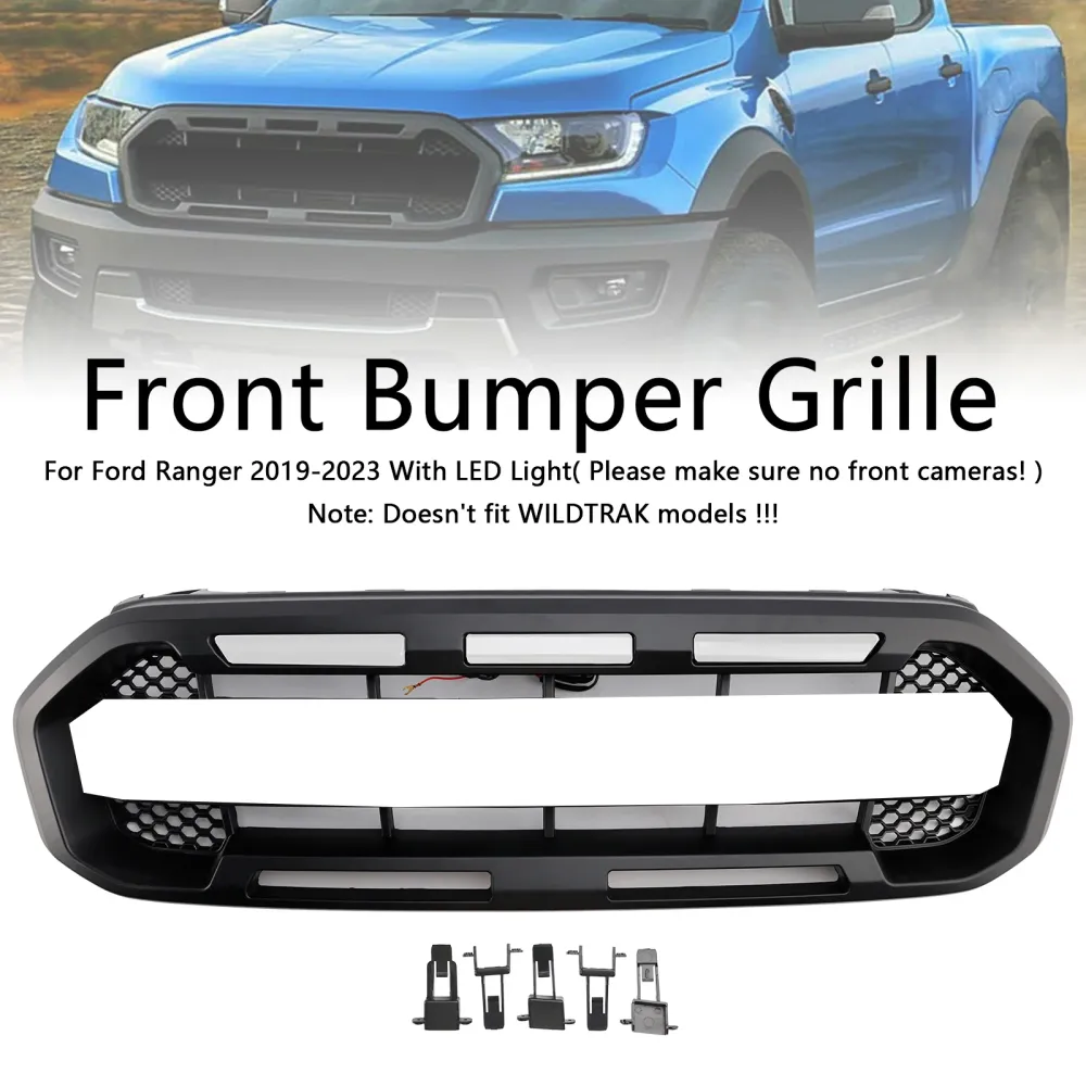 2019 2020 2021 2022 2023 Ford Ranger com White LED Raptor Raptor Front Bumper Grill Black