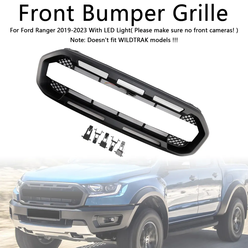 2019 2020 2021 2022 2023 Ford Ranger com White LED Raptor Raptor Front Bumper Grill Black