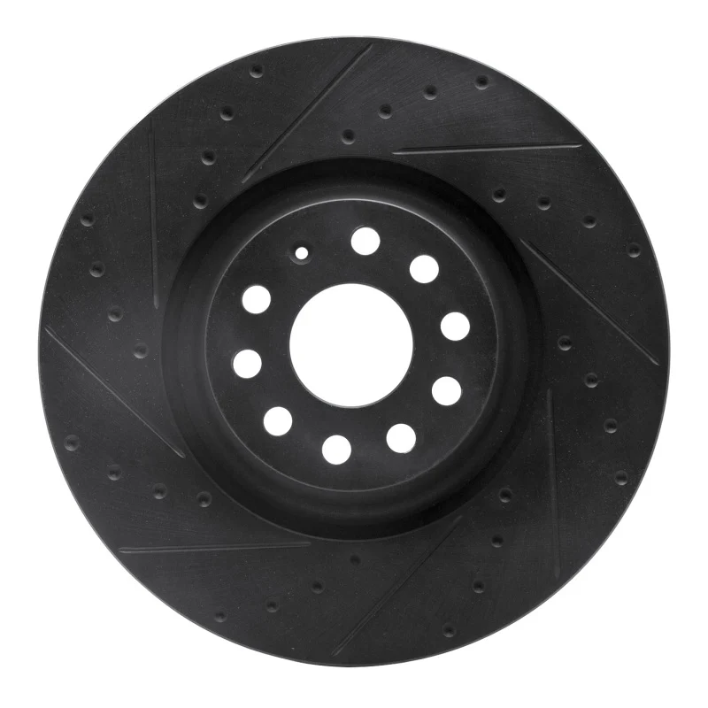 R1 2022+ Volkswagen GTI Mk 8 Front Left Drilled & Slotted Black Brake Rotor