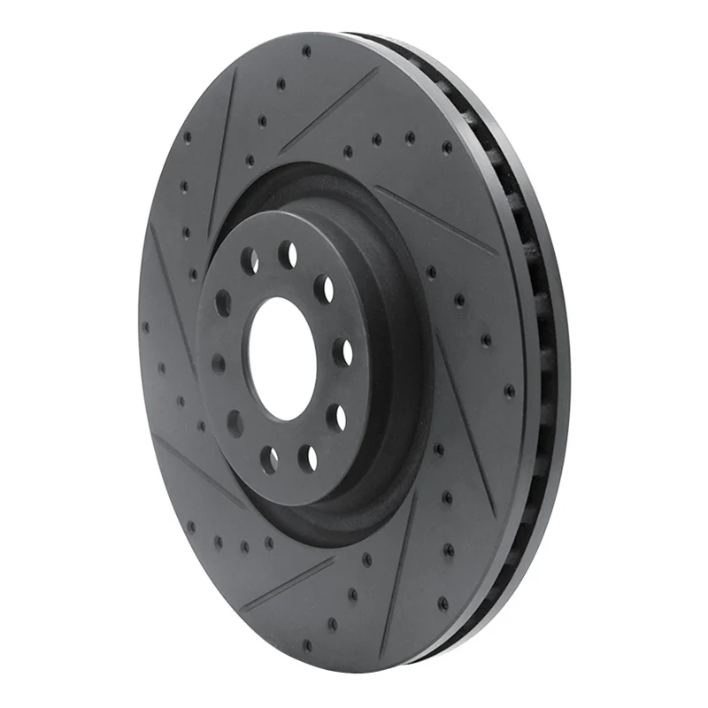 R1 2022+ Volkswagen GTI Mk 8 Front Left Drilled & Slotted Black Brake Rotor