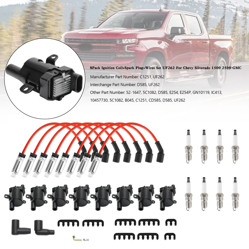 8Pack IGNIÇÃO Bobina+vela de ignição+fios Definir UF262 para Chevy Silverado 1500 2500 GMC
