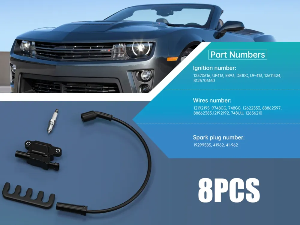 8pcs Silverado 1500 Tahoe GMC Bobina de ignição quadrada+vela de ignição+fios 12611424