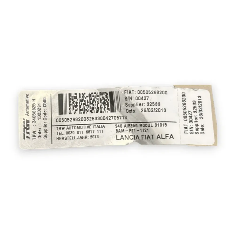 Airbag de cortina dianteiro lateral esquerdo (sx) alfa romeo giulietta cod:00505268200 (2010-2020)