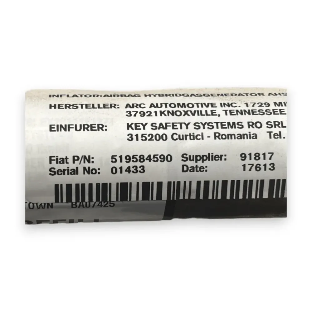 Airbag de cortina fiat 500L lateral direito (dx) cod:519584590 (2012-2020)