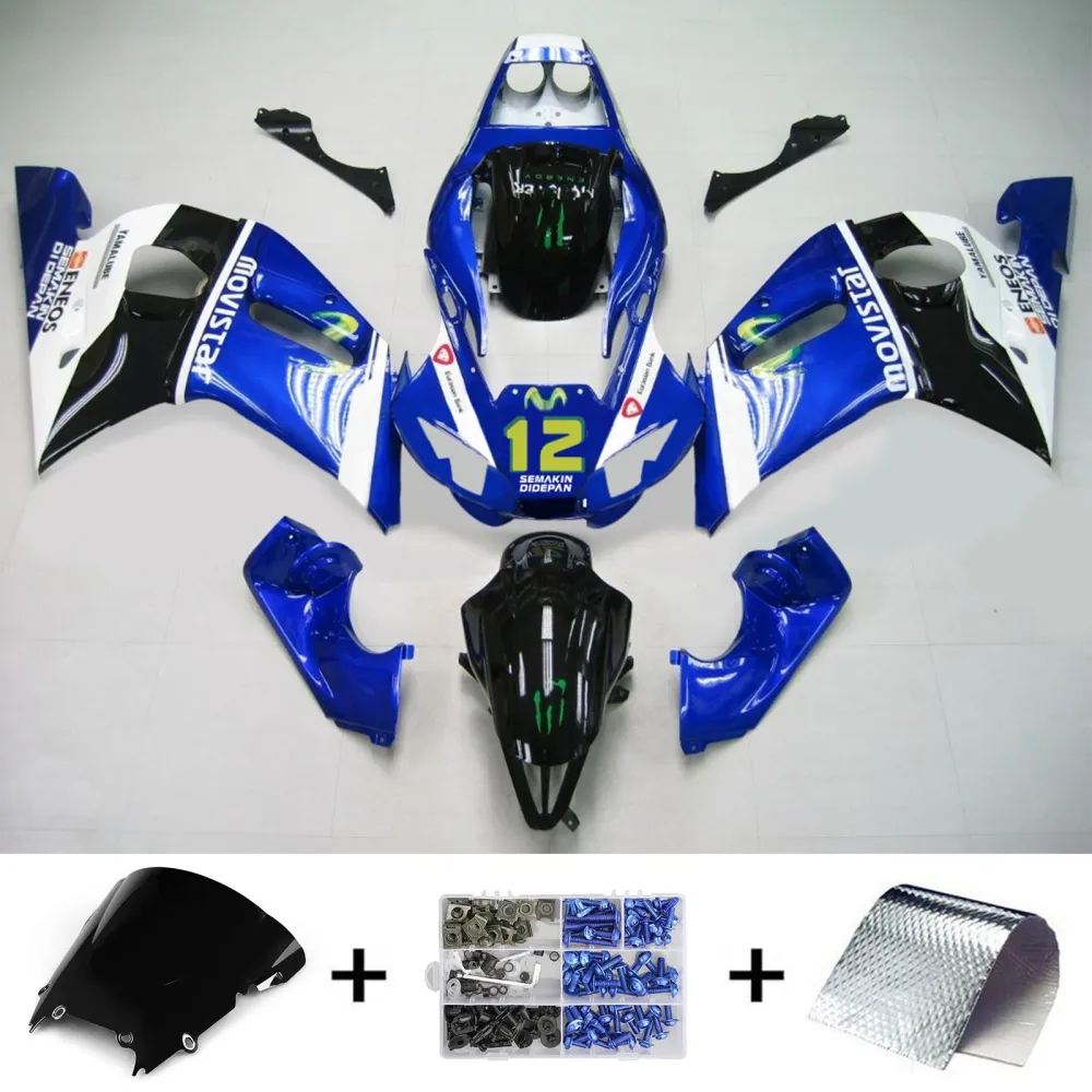1998-2002 Yamaha YZF 600 R6 Kit de carenagem de injeção Plástico ABS #128 Amotopart