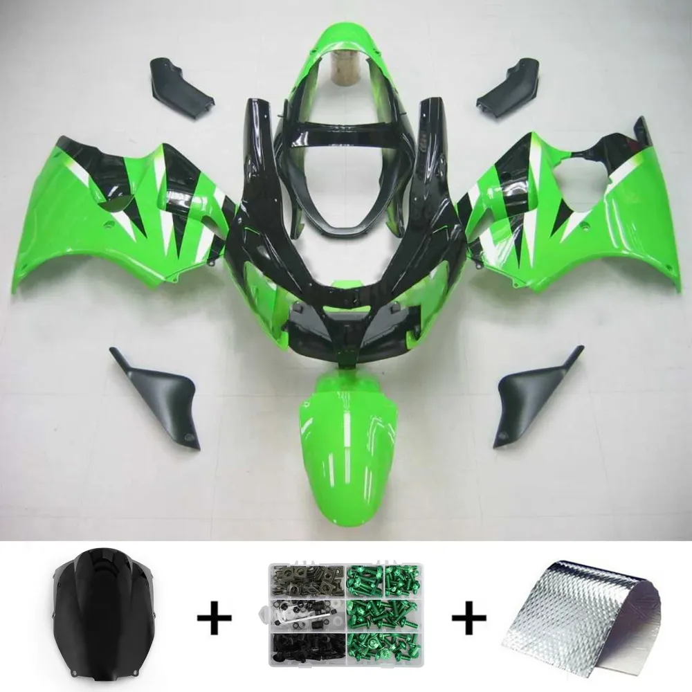 2000-2002 Kawasaki ZX6R Fansing Black Green Kit Amotopart
