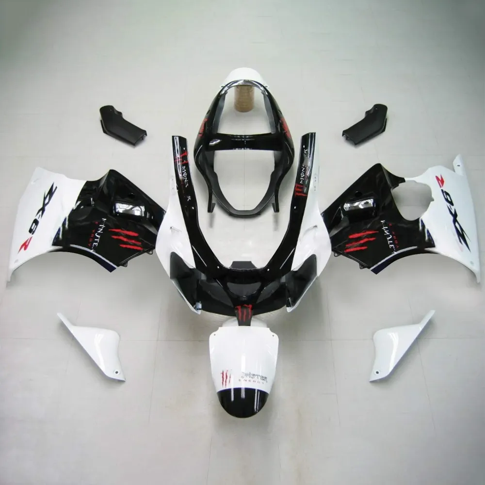 2000-2002 Kawasaki ZX6R Fansing White Black Kit Amotopart