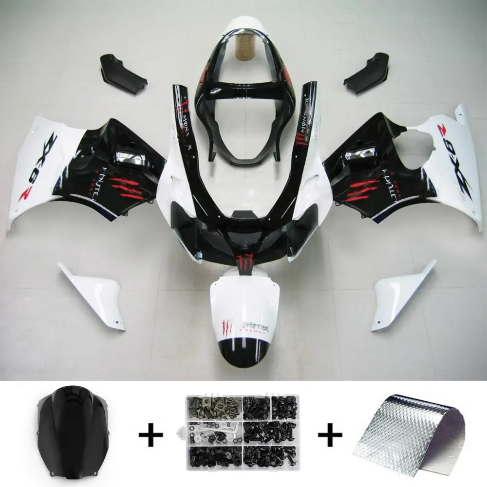 2000-2002 Kawasaki ZX6R Fansing White Black Kit Amotopart