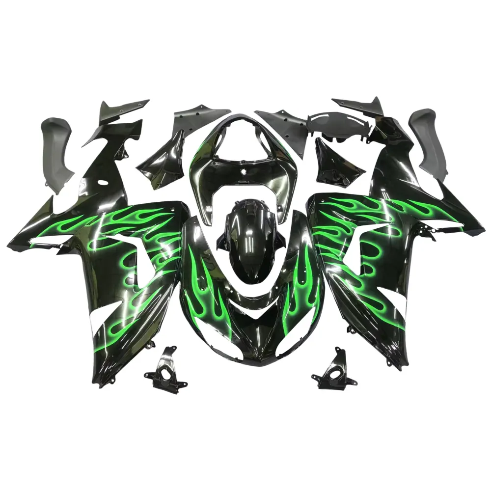 2006-2007 Kawasaki ZX10R Kit de carenagem de chamas verdes Amotopart