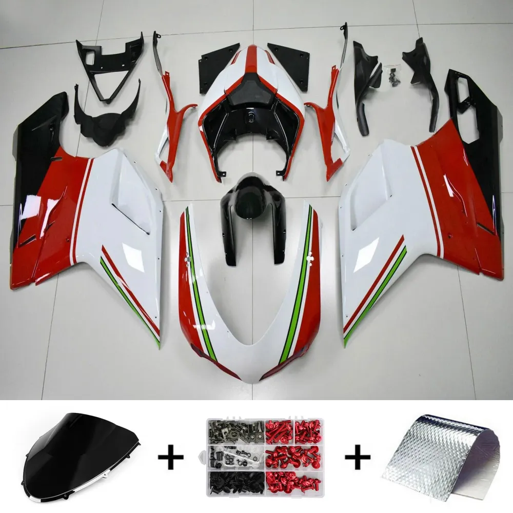 2007-2011 Ducati 1098 1198 848 Kit de carenagem branca vermelha Amotopart