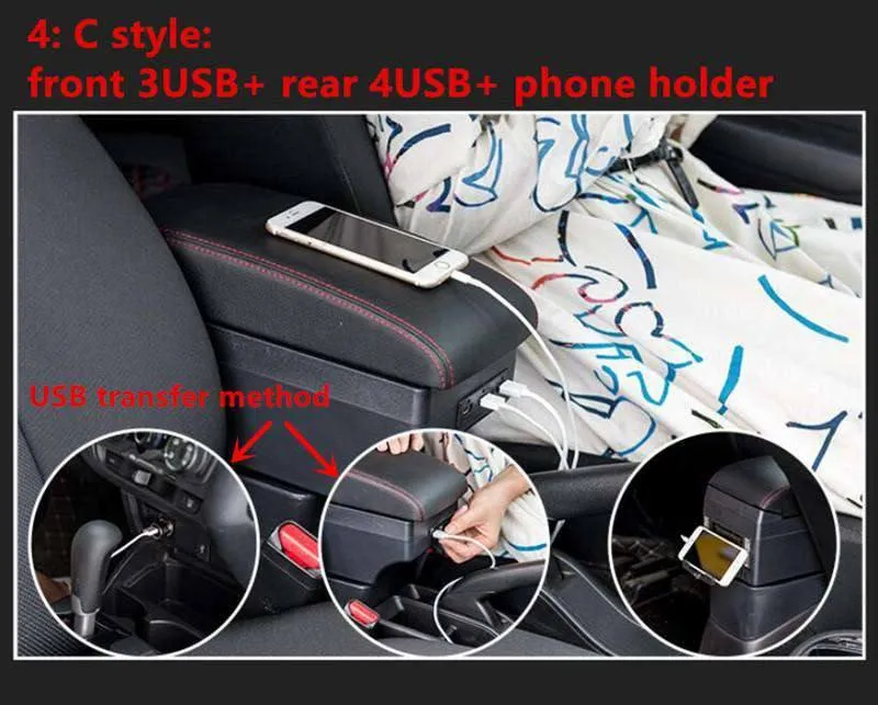 Apoio de braço do console central 3 portas USB Skoda Fabia 2008 2014