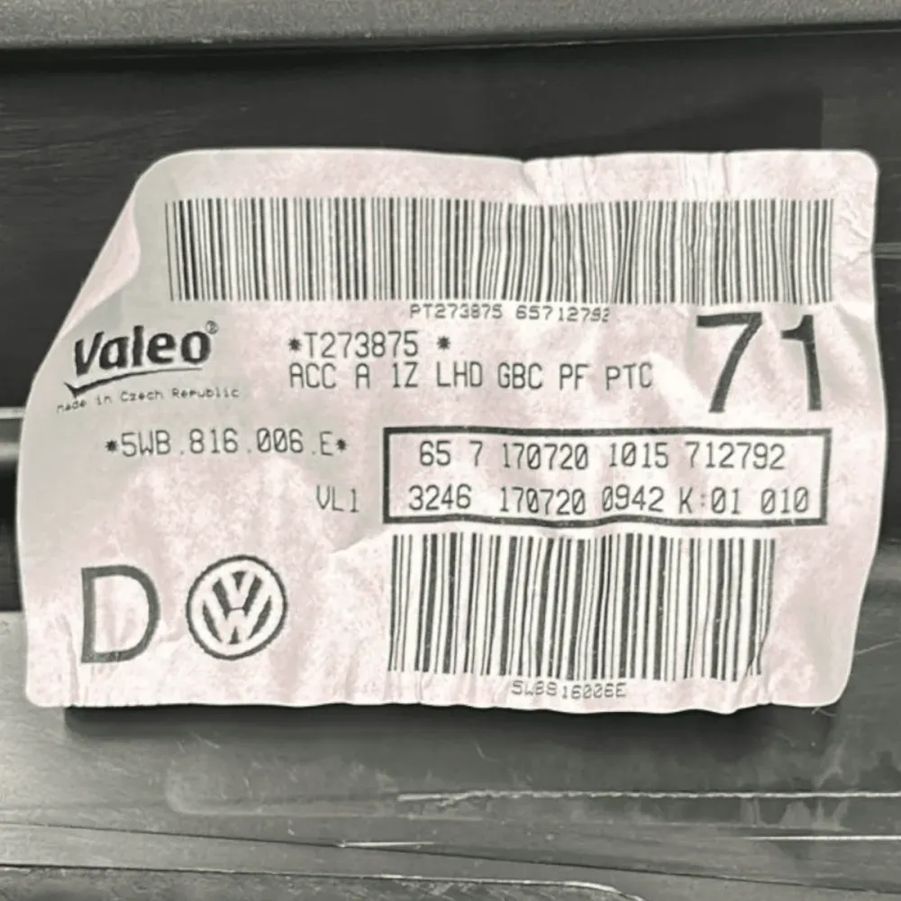 Aquecedor volkswagen golf viii 2.0 diesel cod:5wb816006e (2019 >) grupo de aquecimento