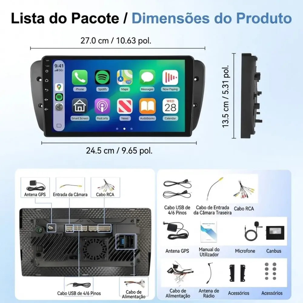 Auto‑rádio Android 15 Seat Ibiza 6J (2009–2013) | 6GB/128GB CarPlay Wireless 9" IPS