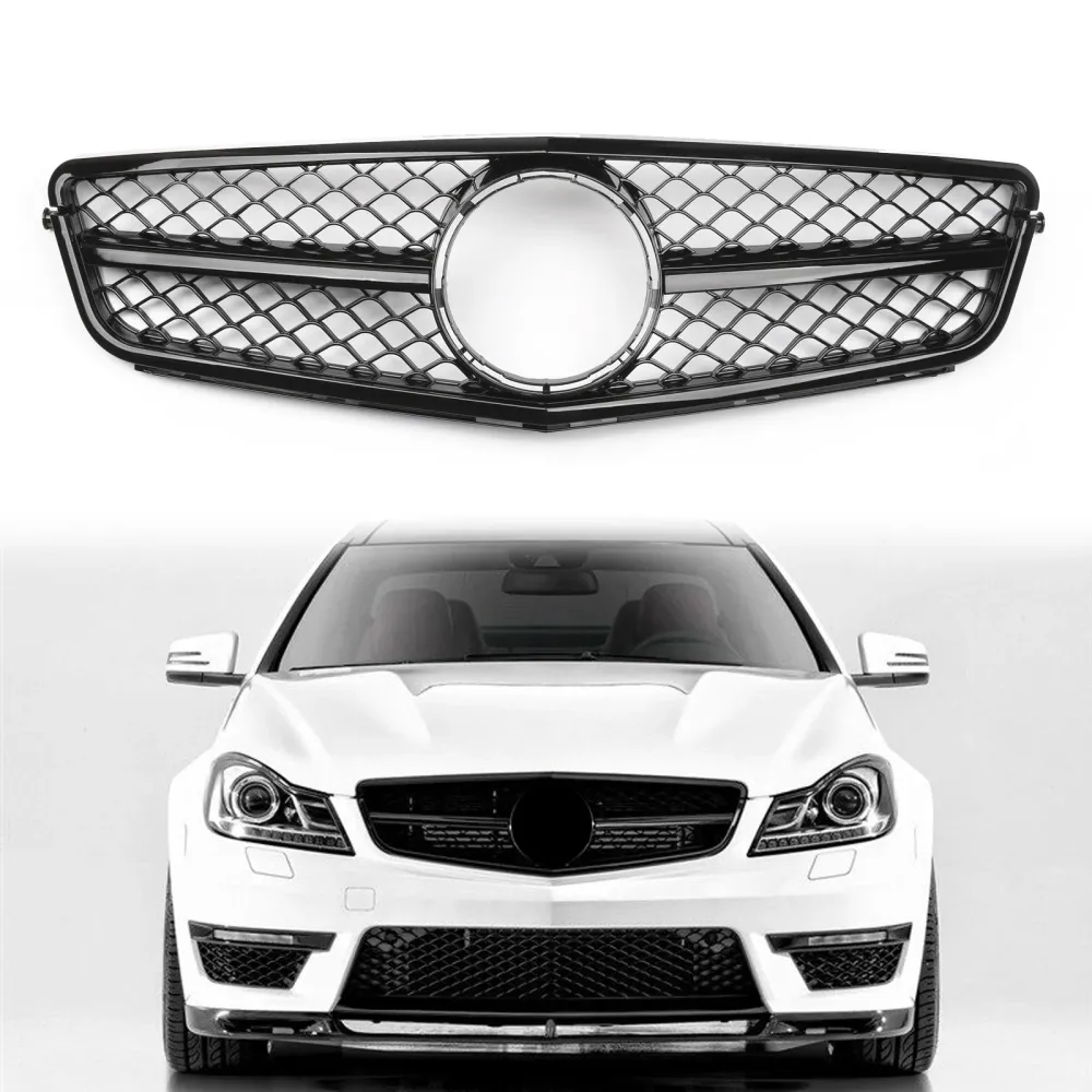BENZ 2008-2014 W204 Grade dianteira estilo C-Class C63 preta brilhante genérica
