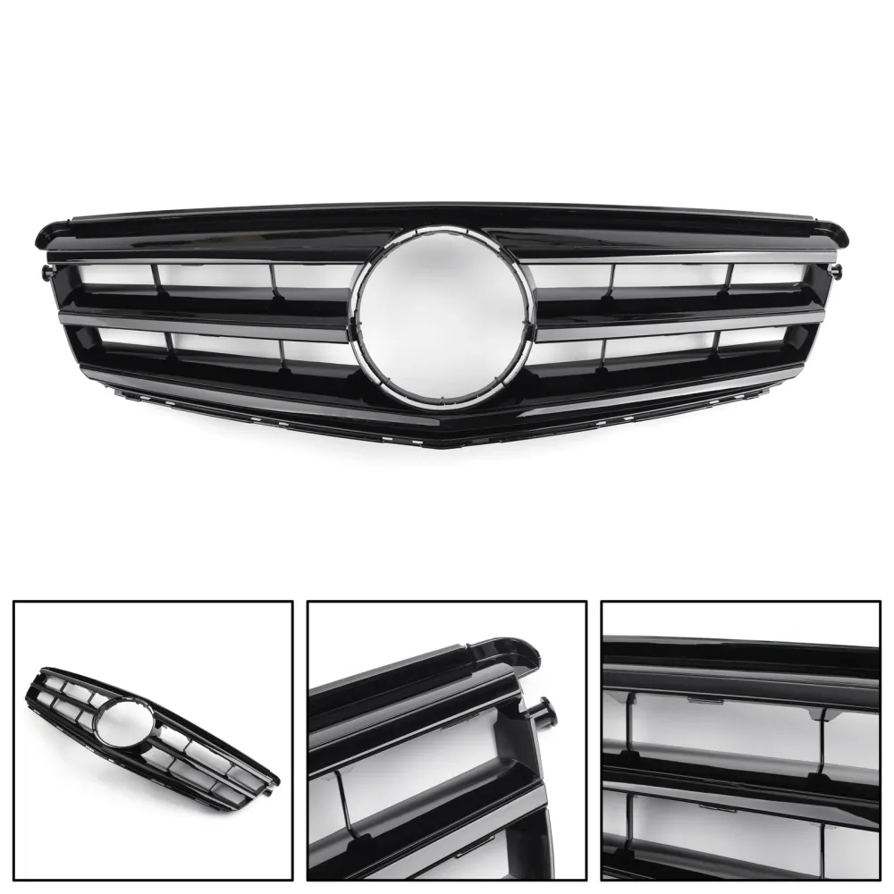 Benz Classe C 2008-2014 W204 Grade dianteira preta com emblema LED C300/C350 Genérica