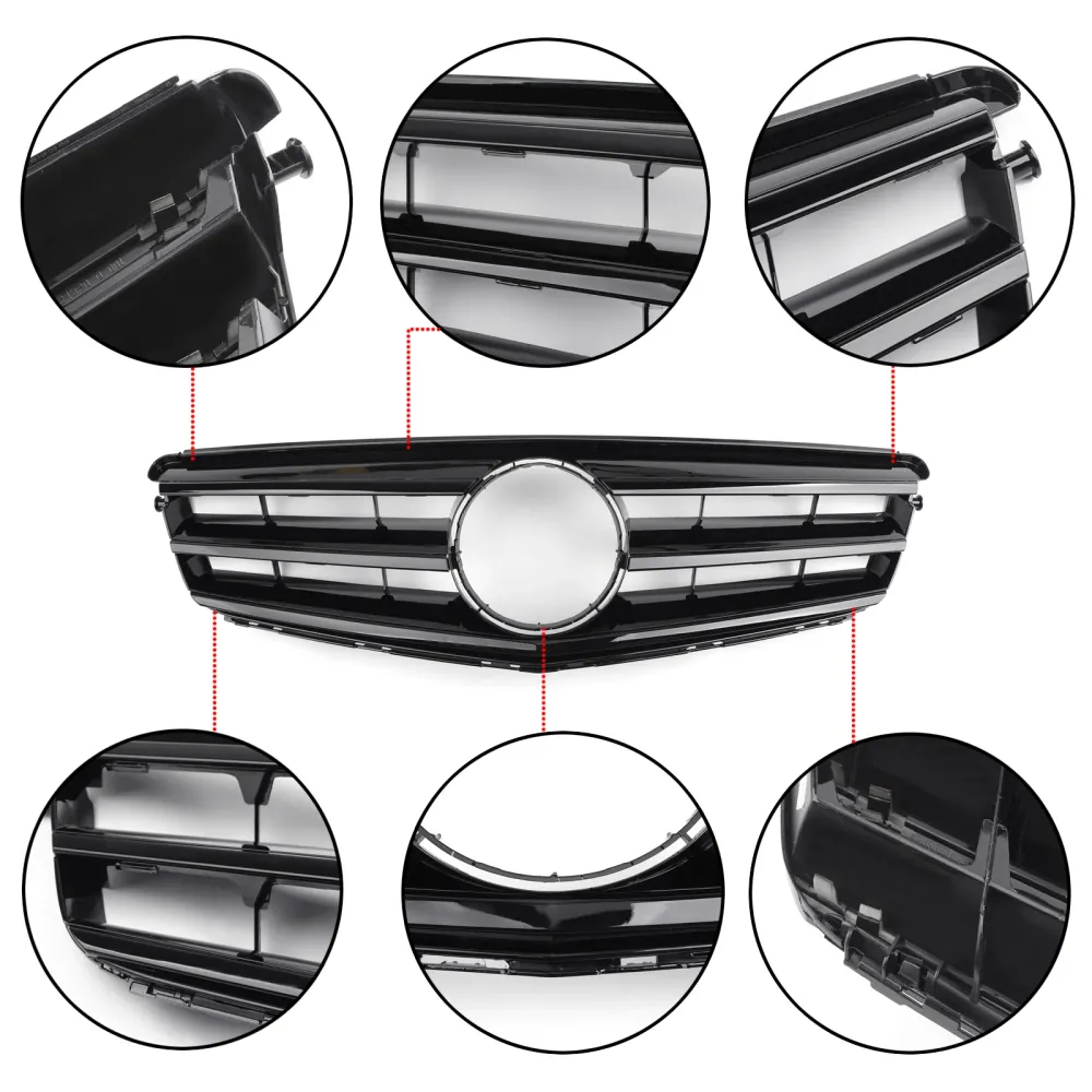 Benz Classe C 2008-2014 W204 Grade dianteira preta com emblema LED C300/C350 Genérica