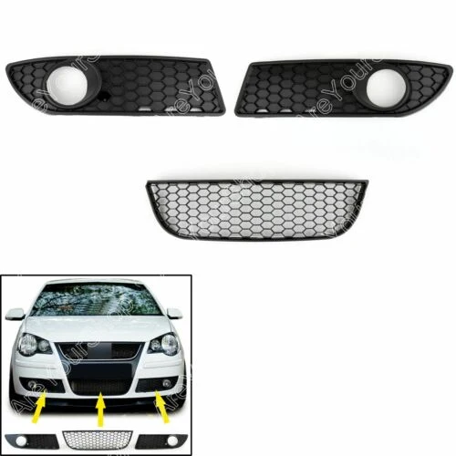 Black Center Polo GTI Front VW Lower 9N3 Grille Bumper Grill 2005-2009 FOG Genérico
