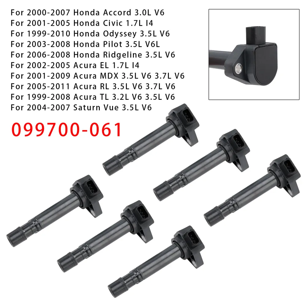 6 bobinas de ignição 099700-061 para Honda & Acura I4 V6 1999-2011