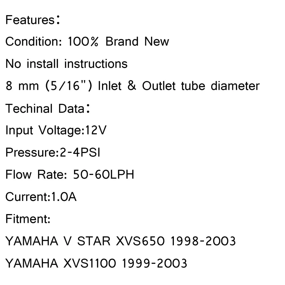 Bomba de combustível de 8 mm para YAMAHA V STAR 1998-2003 XVS650 & 1999-2003 XVS1100 Genérico