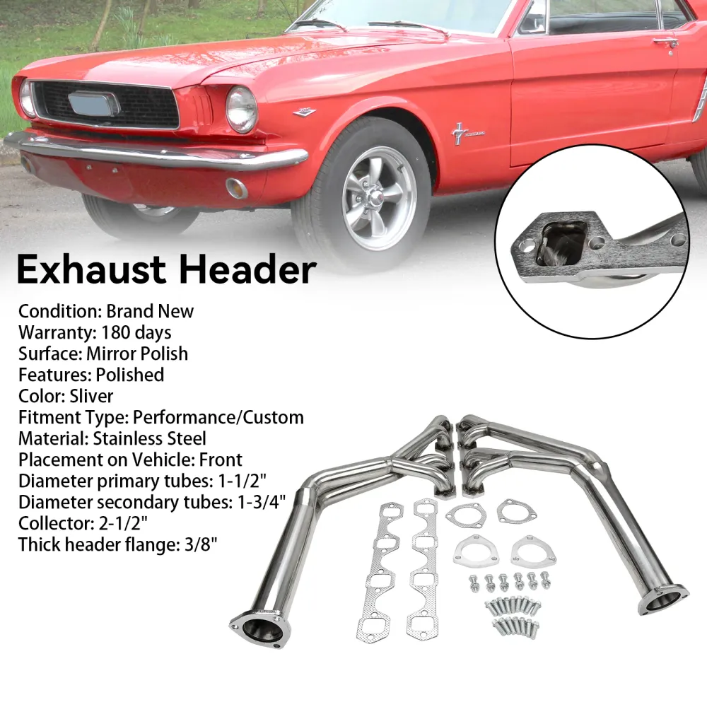 Cabeçalho do coletor Mustang 260/289/302 V8 64-70 Tri-y cabeçalho ço inoxidável