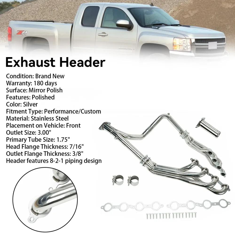 Cabeçalhos do coletor de escape de ço inoxidável ajustem o Chevy GMC 2007-2014 4.8L 5.3L 6.0L