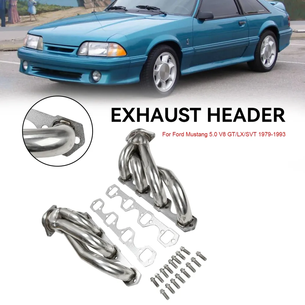 Cabeçalhos do coletor de exaustão de ço inoxidável FIT MUSTANG 5.0 V8 GT/LX/SVT 1979-1993