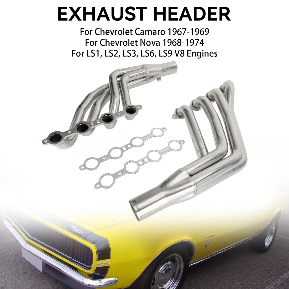 Cabeçalhos de exaustão de conversão LONGTUBE Chevrolet Camaro 67-69 Nova V8 68-74