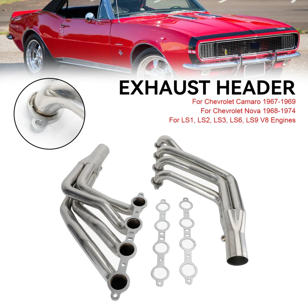 Cabeçalhos de exaustão de conversão LONGTUBE Chevrolet Camaro 67-69 Nova V8 68-74