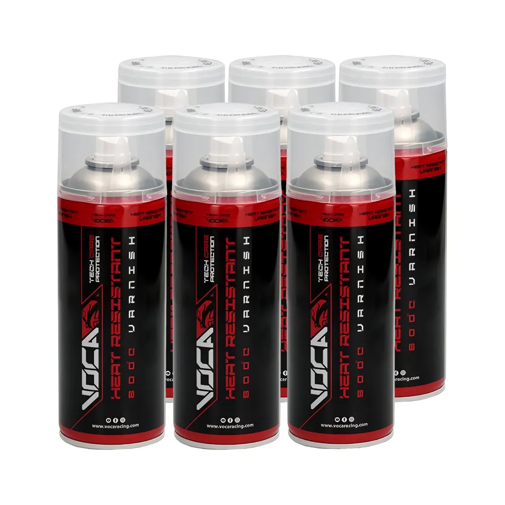 Caixa de 6 unidades de verniz anticalor VOCA Racing resistente ao calor 800° transparente 400ml