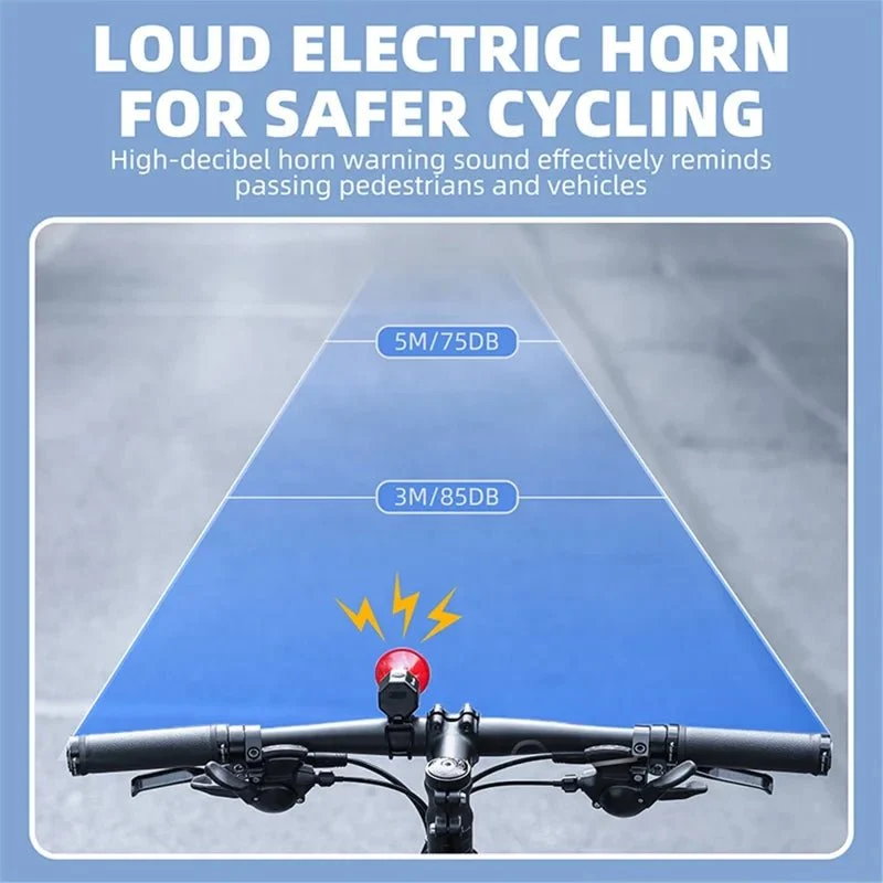 Campainha de bicicleta com som de aviso de 90 dB recarregável por USB