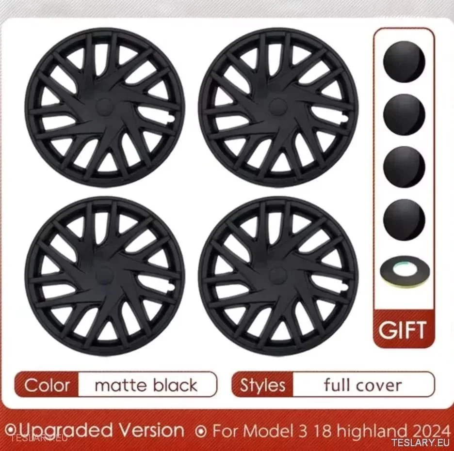 18" Capa de roda preta fosca Tesla 3 Highland Full Rim