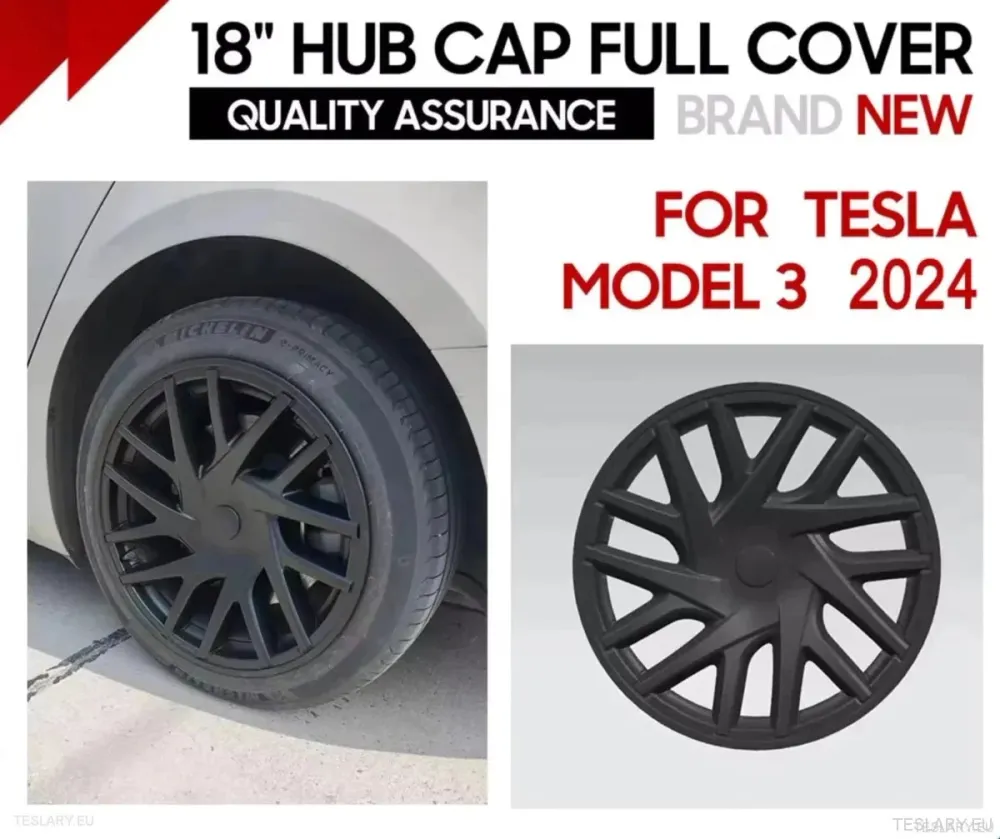 18" Capa de roda preta fosca Tesla 3 Highland Full Rim