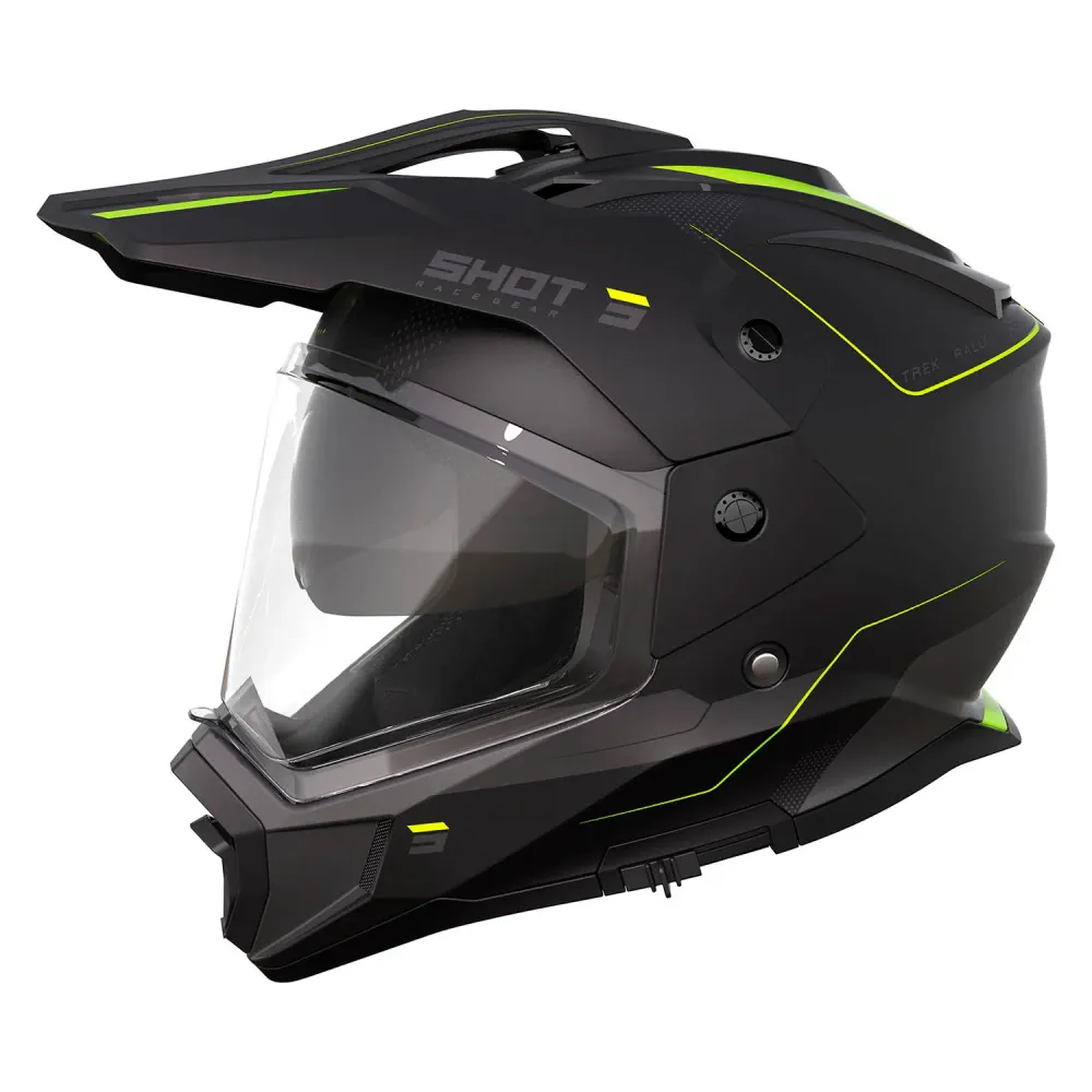CAPACETE SHOT TREK RALLY PRETO / AMARELO NEON MATE COM VISEIRA
