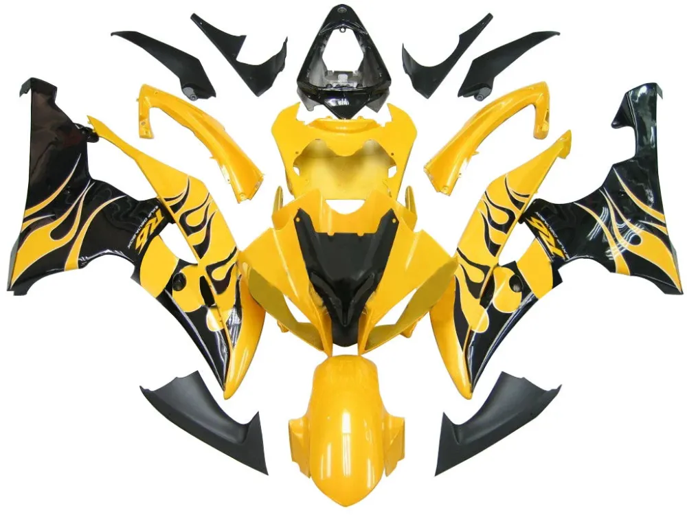 Carenagens Yamaha YZF-R6 2008-2016 Amarelas & Black Flame R6 Racing Genérico