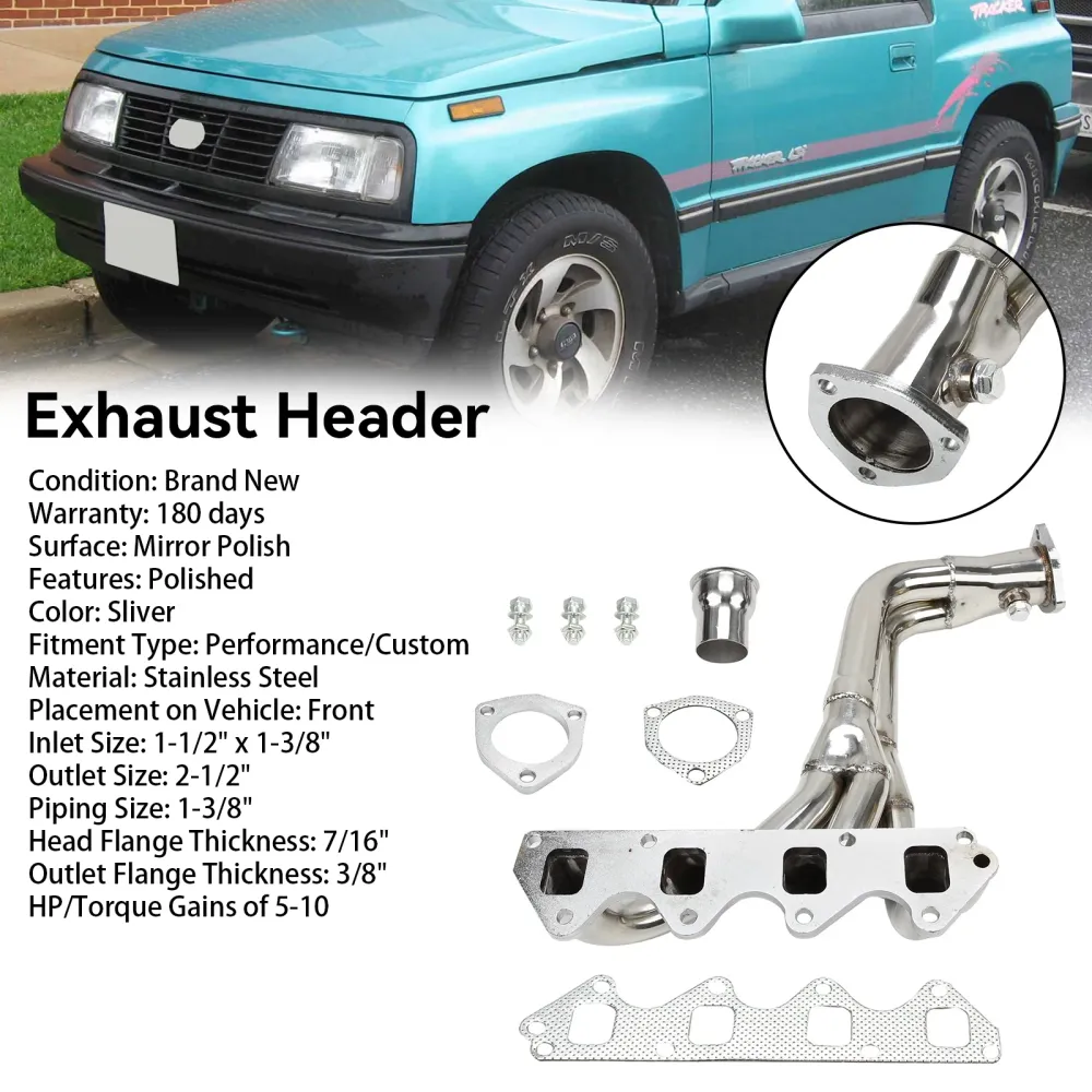 Coletor de admissão de ço inoxidável compatível com Suzuki Samurai & Geo Tracker 1,3L 1,6L L4 86-96