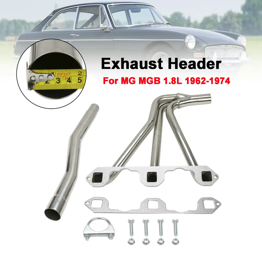 Coletor de cabeçalho de ço inoxidável encaixe mg mgb 1.8l 1962-1974 w/tubo
