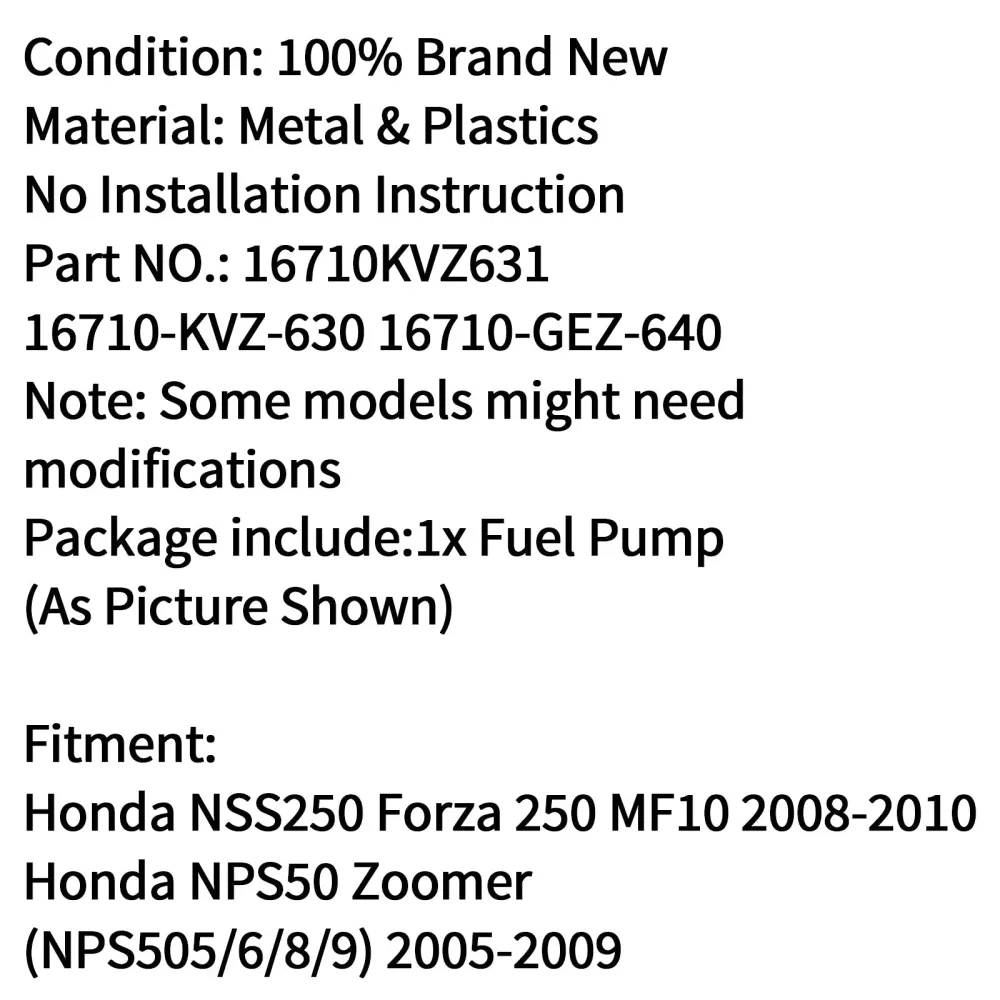 Conjunto da bomba de combustível Esquerda de saída para Honda NSS250 Forza 250 MF10 2008 2009 2010 genérico