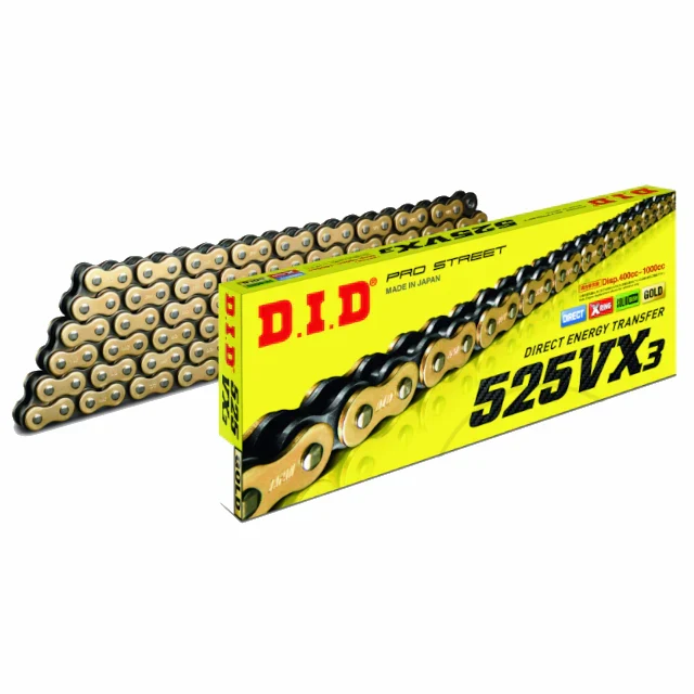Corrente de transmissão X-Ring passo 525 VX3 120 elos G&B D.I.D - dourado