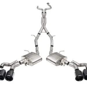 Corsa 2022-25 Caddy CT5 V Blackwing 3in. Cat-Back w/ Act. Exh. - Dbl X-Pipe - Twin 4.5in. BlkCF Tips