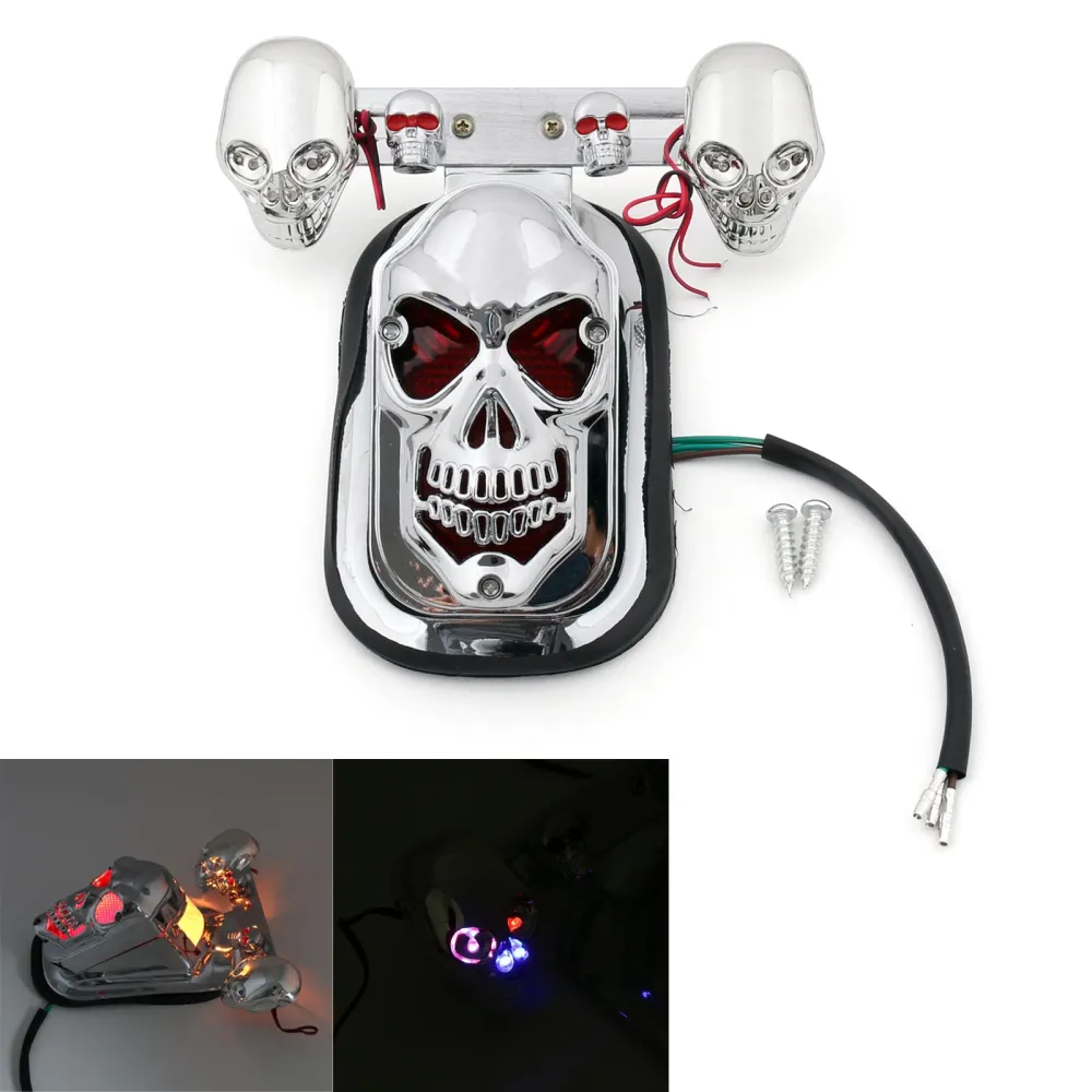 Cromagem cromada crânio integrado para parada de freio gurt sinalizador de sinal para harley genérico