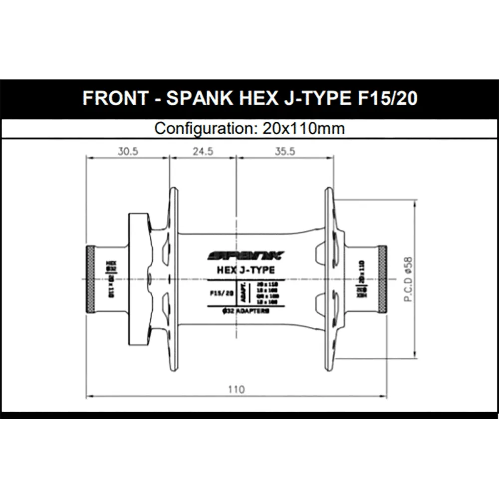 Cubo dianteiro SPANK HEX 15/20 mm Preto