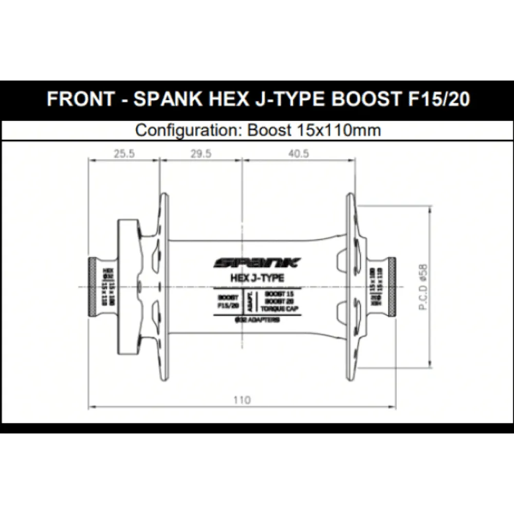 Cubo dianteiro SPANK HEX J-Type 15/20 mm Boost Blue