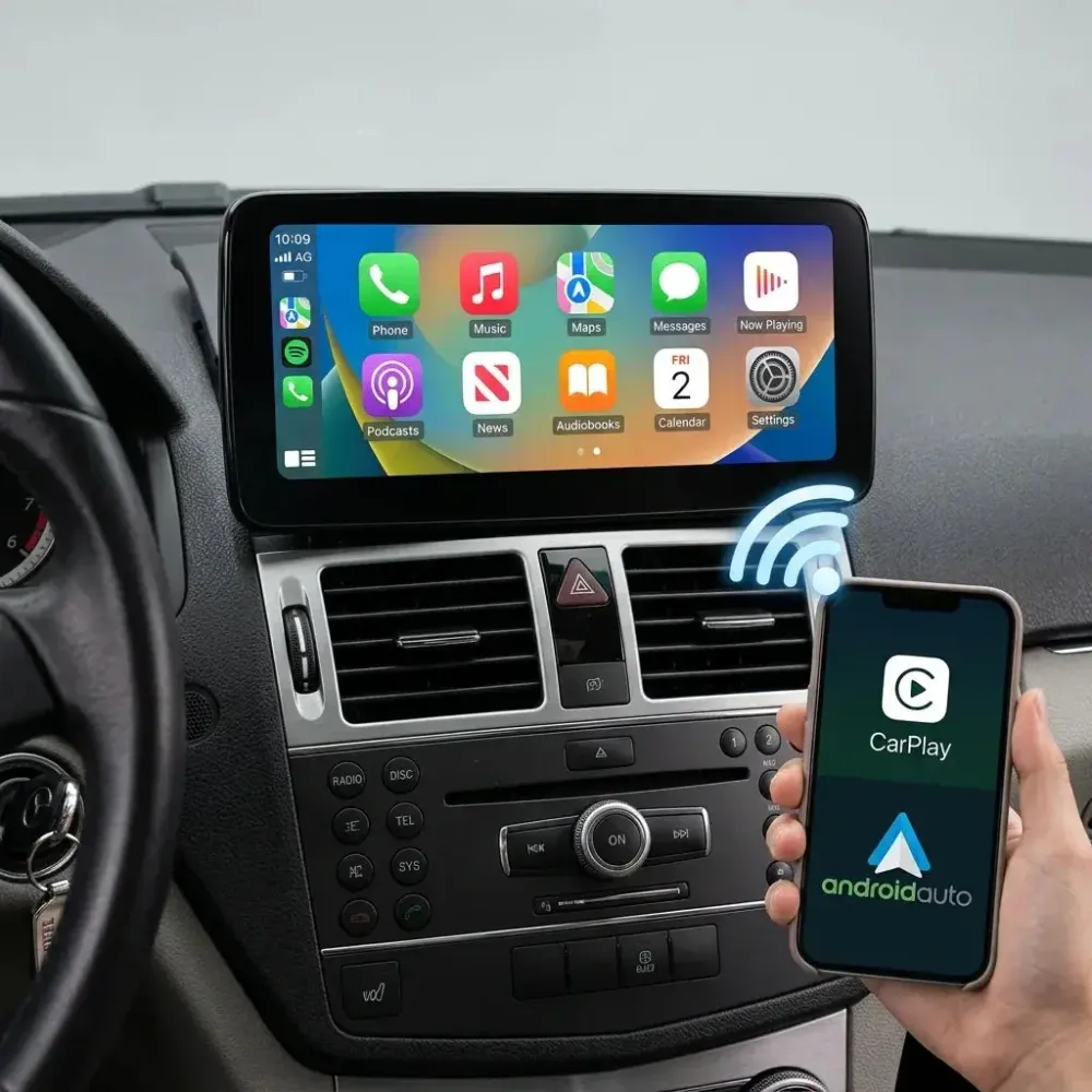 Ecrã 12,3" Linux CarPlay/Android Auto para Mercedes Classe C W204 (2008–2010) NTG4.0