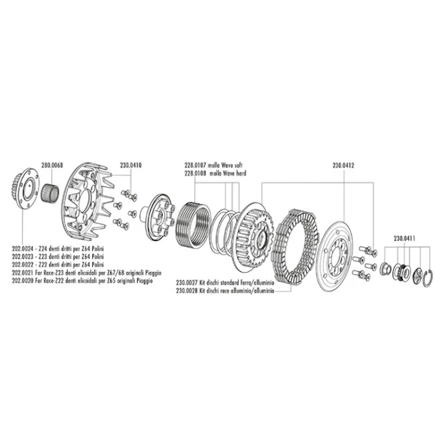 Embraiagem completa Race Z23/65 Vespa 200 DS/DN/Iris/TX Polini