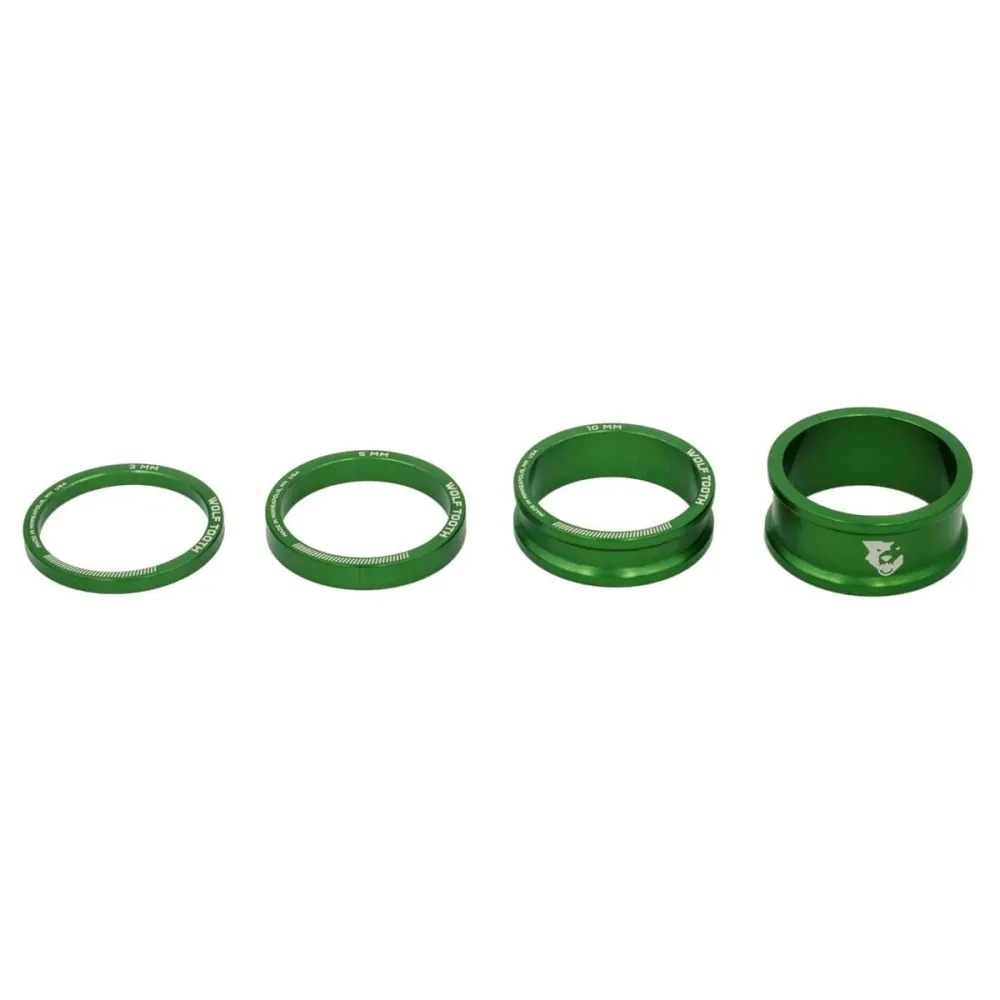 Espaçadores de cabeç de alumínio WOLF TOOTH 4 peças 1"1/8 Verde